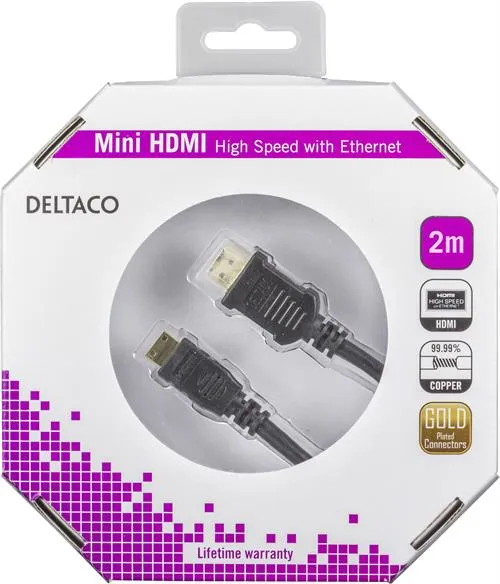 Deltaco HDMI &ndash; mini-HDMI 1.4 - kabel, 2 m, Svart