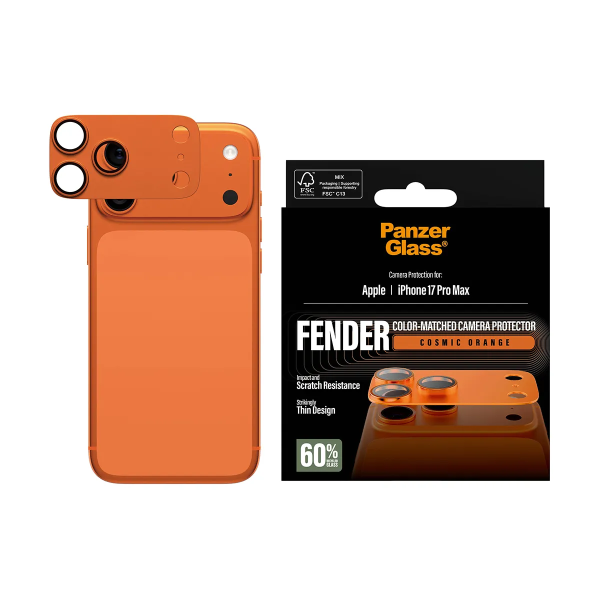 PanzerGlass Fender iPhone 17 Pro Max - Camera Lens Protector, Cosmic Orange