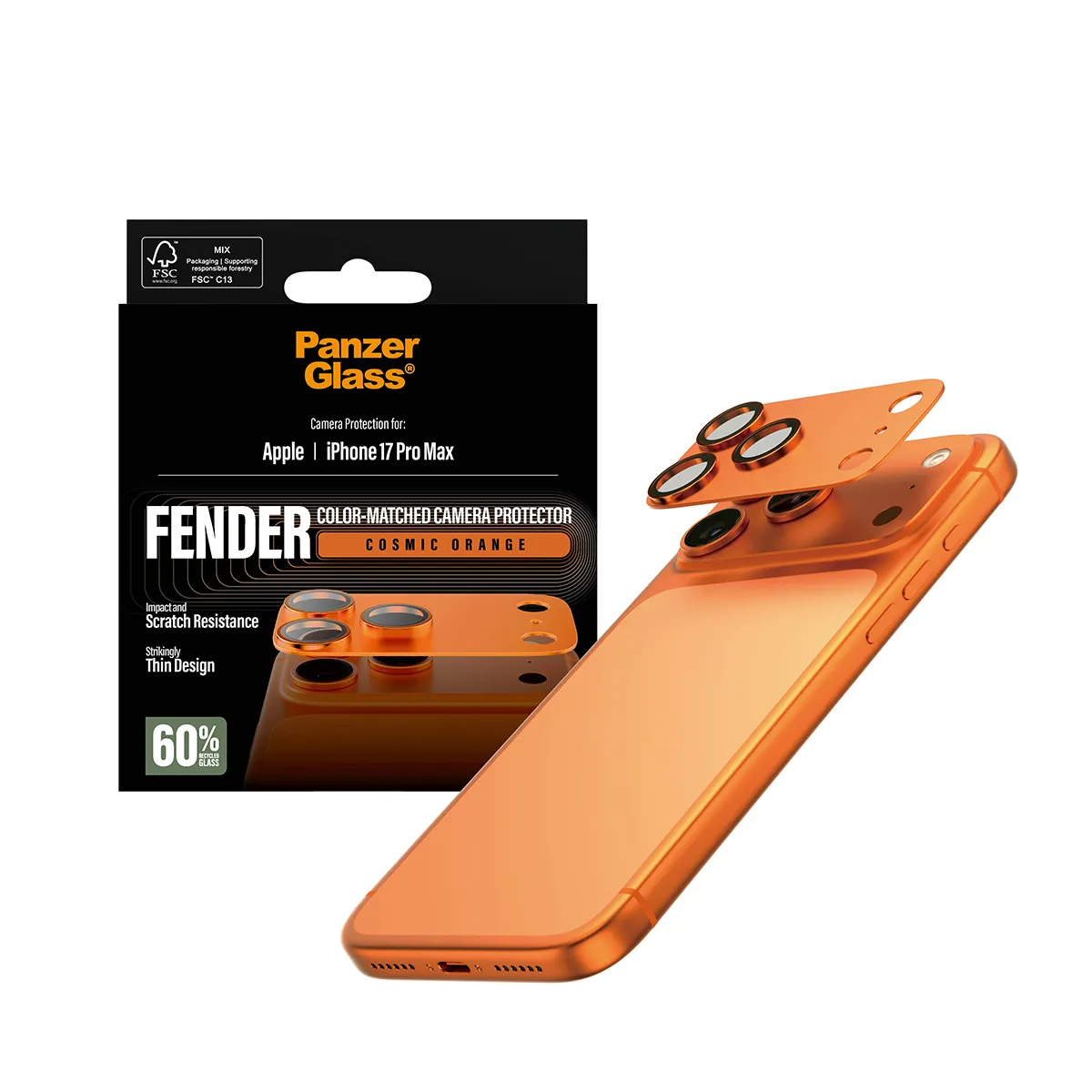 PanzerGlass Fender iPhone 17 Pro Max - Camera Lens Protector, Cosmic Orange