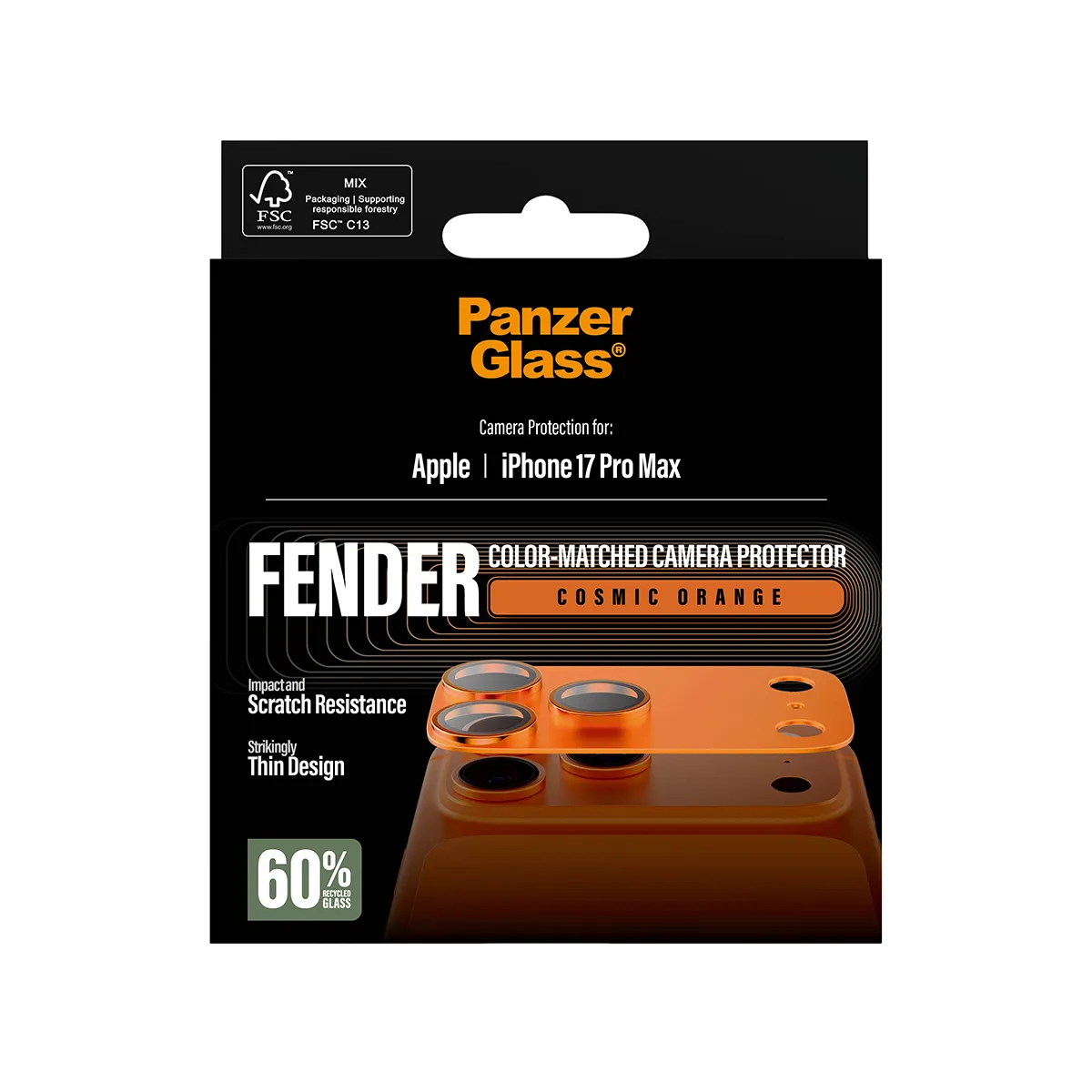 PanzerGlass Fender iPhone 17 Pro Max - Camera Lens Protector, Cosmic Orange