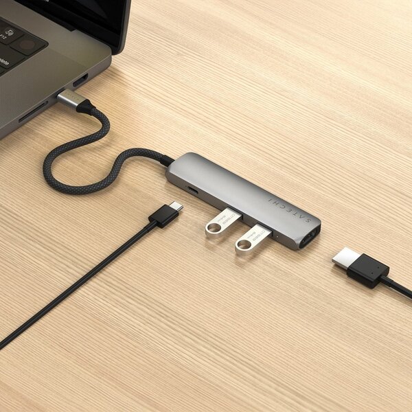 Satechi 4-i-1 USB-C Slim Multiport Adapter 4K - rymdgr&aring;