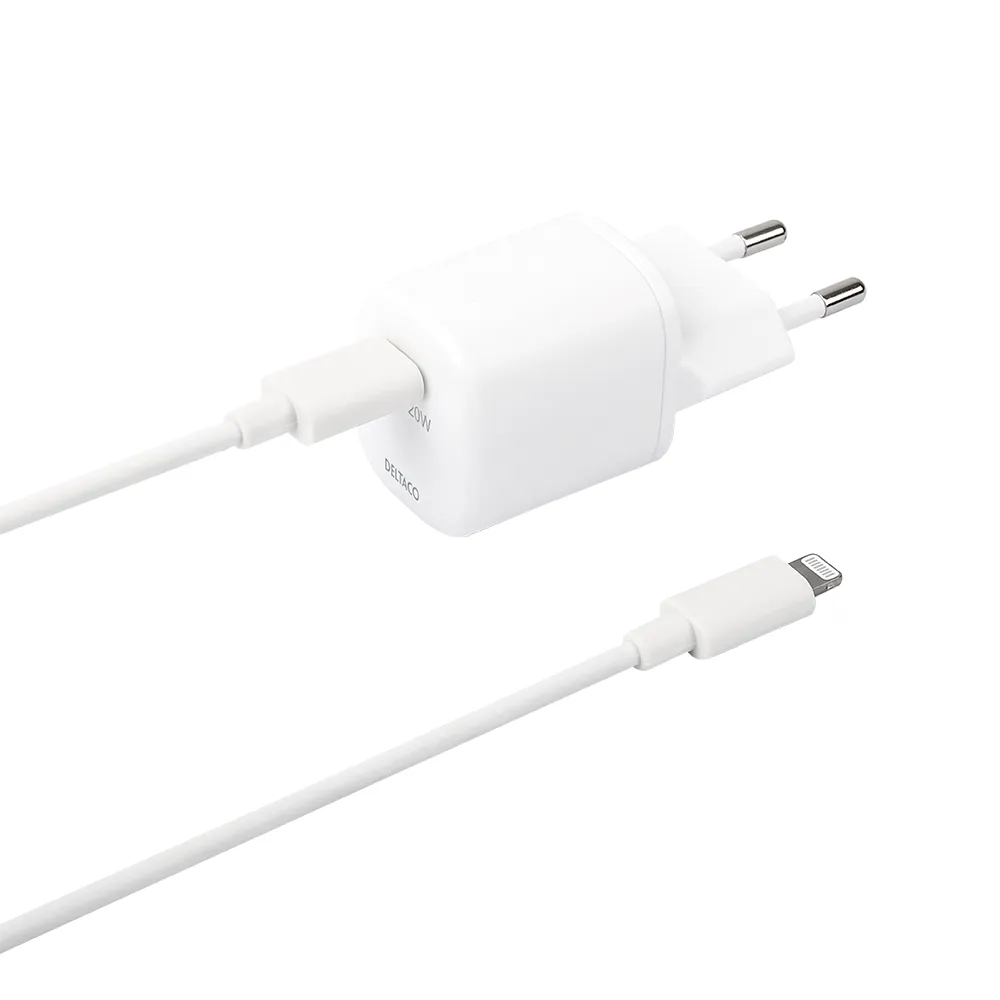 Deltaco PD 20W USB-C - laddare med Lightning kabel, Vit, 1m