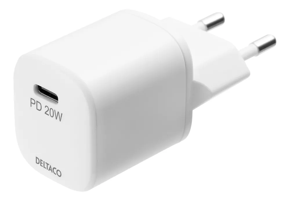 Deltaco PD 20W USB-C - charger with Lightning cable, White, 1m