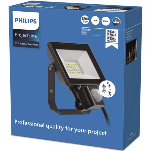 Philips ProjectLine LED Floodlight 20W 1800lm 3000K IP65 Black