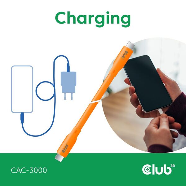 Club 3D USB-C - USB-C USB4 4K60Hz 240W - kabel, Orange, 2m
