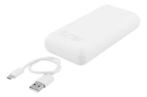 DELTACO 20 000 mAh Powerbank, 2x USB-A, 2.1A, LED-indikator, vit