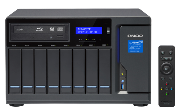 QNAP TVS-882BR-ODD-i7-32G 8-bay NAS 1 xBlu-ray optical drive bundlled Core i7-7700 3.6 GHz 32GB RAM 4-LAN iSCSI RAID