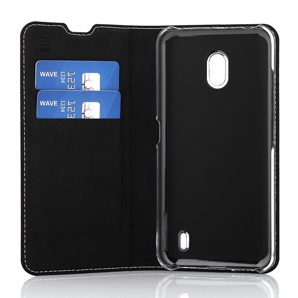 Wave Book Case ruusukultainen suojakotelo Nokia 2.2 (2019) puhelimelle. Magneettisulkuinen kansi, korttipaikat RFID suojauksella ja l&auml;pin&auml;kyv&auml; muovikelkka (PC).