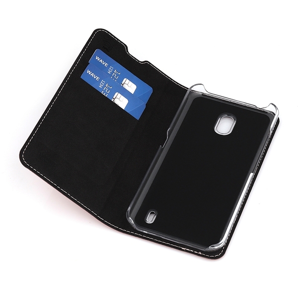 Wave Book Case ruusukultainen suojakotelo Nokia 2.2 (2019) puhelimelle. Magneettisulkuinen kansi, korttipaikat RFID suojauksella ja l&auml;pin&auml;kyv&auml; muovikelkka (PC).