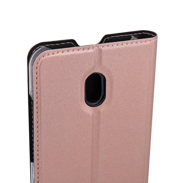 Wave Book Case ruusukultainen suojakotelo Nokia 2.2 (2019) puhelimelle. Magneettisulkuinen kansi, korttipaikat RFID suojauksella ja l&auml;pin&auml;kyv&auml; muovikelkka (PC).