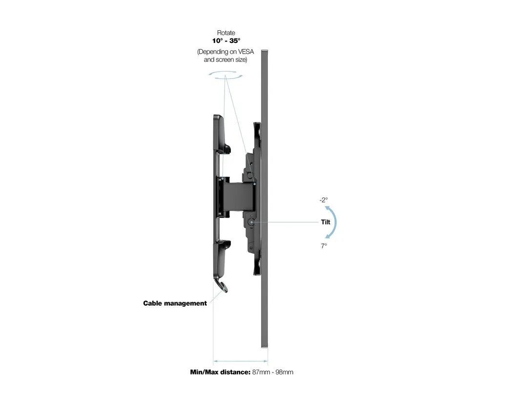 Multibrackets M VESA Flexarm Tilt &amp; Turn I - Wall mount tuotteelle LCD-n&auml;ytt&ouml; (K&auml;&auml;nn&auml; &amp; kallista) - musta -n&auml;yt&ouml;n koko: 26"-42"