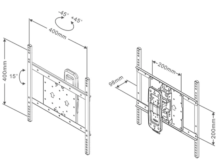 Multibrackets M VESA Flexarm Tilt &amp; Turn I - Wall mount tuotteelle LCD-n&auml;ytt&ouml; (K&auml;&auml;nn&auml; &amp; kallista) - musta -n&auml;yt&ouml;n koko: 26"-42"