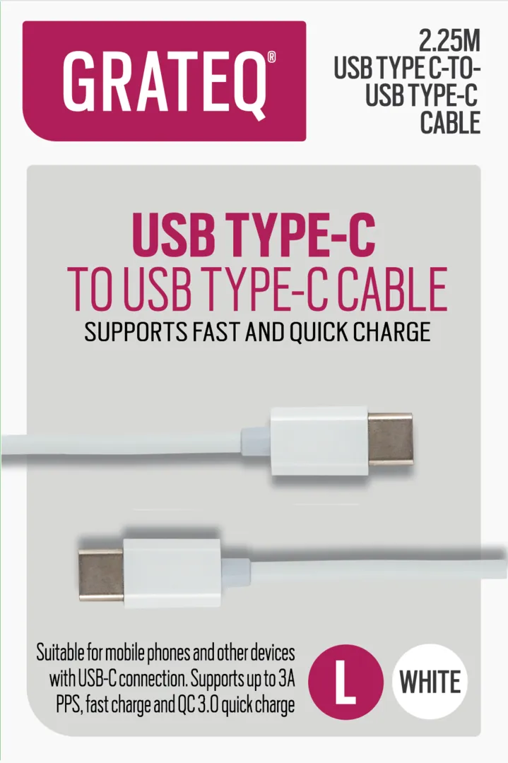 Grateq USB-C - USB-C Quick 100W - cable, 2,25m, White