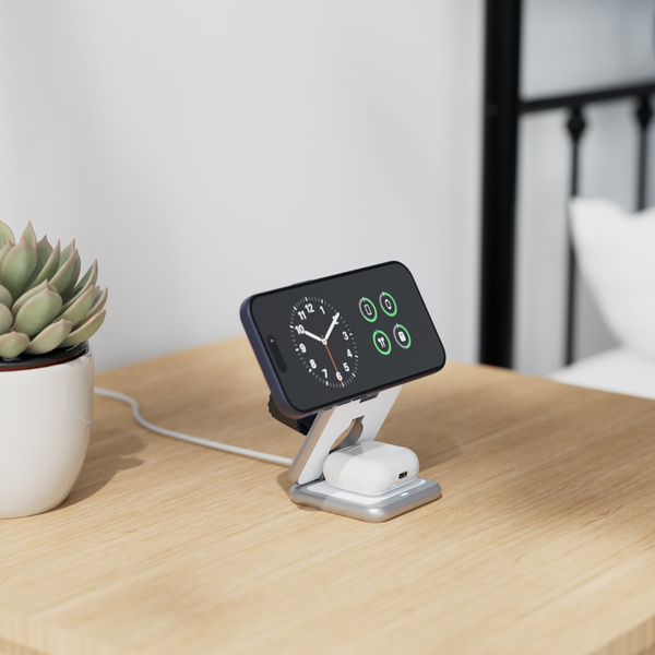 Epico UltraBase Qi2 25W 3in1 Fold Metal Mag+ Wireless Charging Stand EF60 | Silver | Protective  &amp;  Travel Pouch Included
