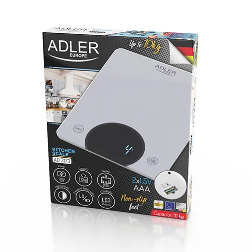 Adler AD 3173s Kitchen Scale, 10 kg, 1 g, LED, Silver