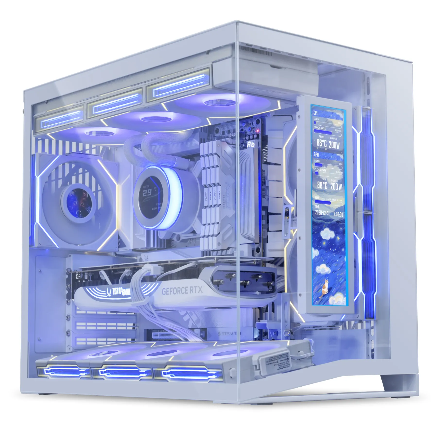 Lian Li 8.8" Universal Screen (SM088W) midi-tower chassi med RGB-belysning, vit