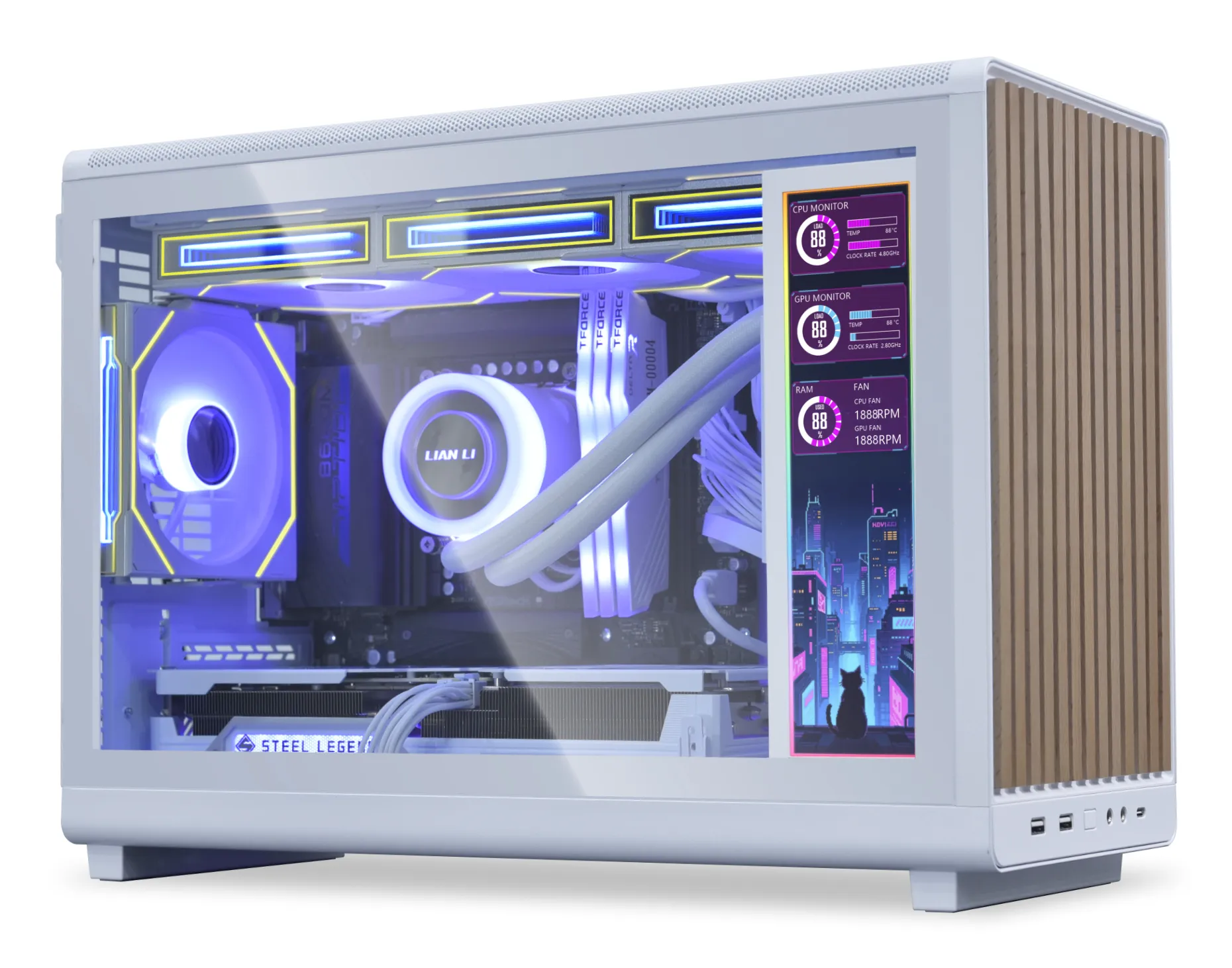 Lian Li 8.8" Universal Screen (SM088W) midi-tower chassi med RGB-belysning, vit