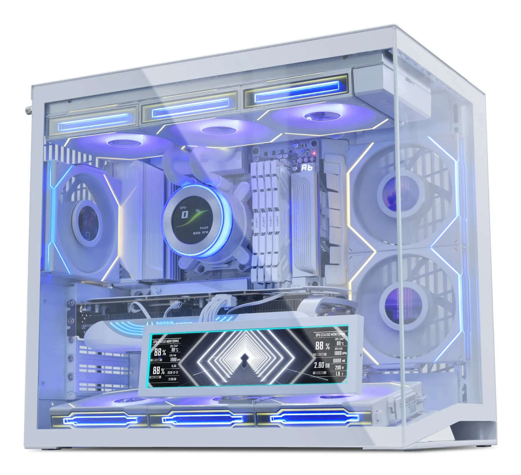 Lian Li 8.8" Universal Screen (SM088W) midi-tower chassi med RGB-belysning, vit