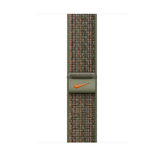 Apple Watch 45 mm Nike Sport Loop -ranneke, Sequoia/Orange