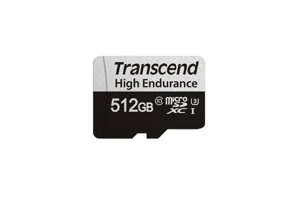Transcend 350V High Endurance 512GB MicroSDXC UHS-I U3 V30 card with SD adapter, Black