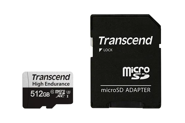 Transcend 350V High Endurance 512GB MicroSDXC UHS-I U3 V30 card with SD adapter, Black
