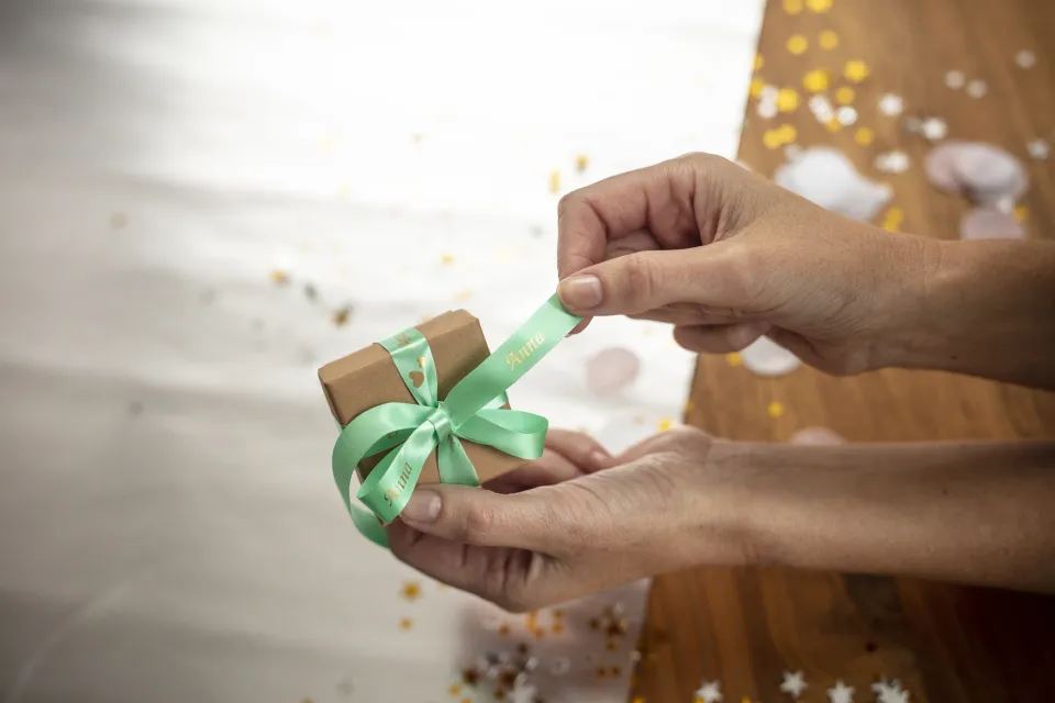 Brother TZeR satin tape 12mm x 4m gold on mint green