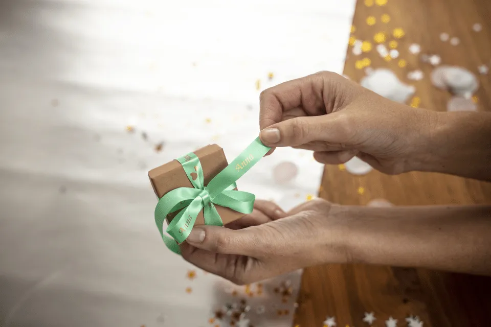 Brother TZeR satin tape 12mm x 4m gold on mint green