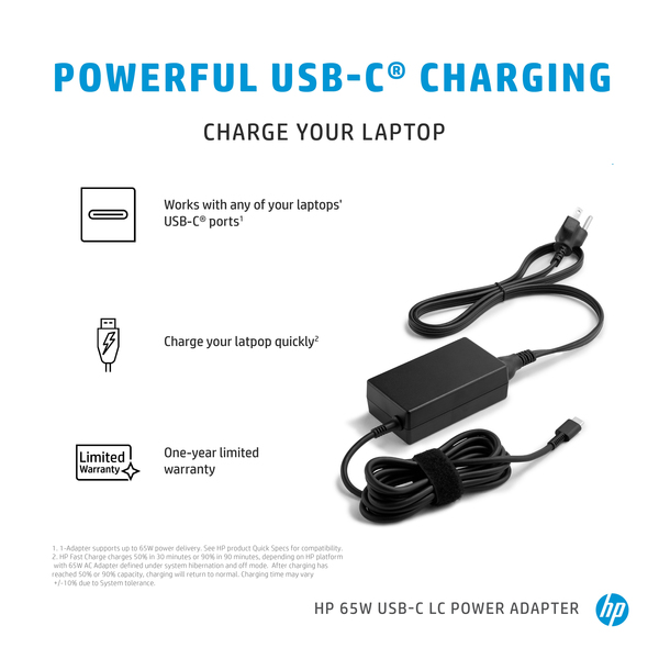 HP USB-C LC - Verkkosovitin - AC - 65 watti(a) - Yhdistynyt kuningaskunta malleihin Elite Mobile Thin Client mt645 G7, Pro Mobile Thin Client mt440 G3
