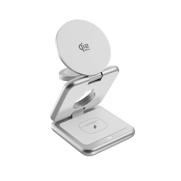 Epico UltraBase Qi2 25W 3in1 Fold Metal Mag+ Wireless Charging Stand EF60 | Silver | Protective  &amp;  Travel Pouch Included