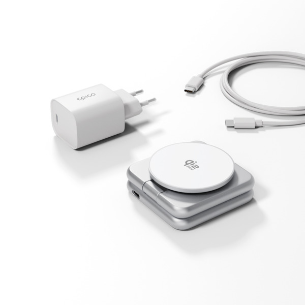 Epico UltraBase Qi2 25W 3in1 Fold Metal Mag+ Wireless Charging Stand EF60 | Silver | Protective  &amp;  Travel Pouch Included