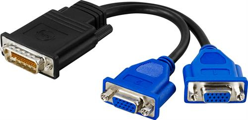 DMS-59 > 2xVGA adapteri, 59-pinu-2xHD15n, 0,18m, musta/sin