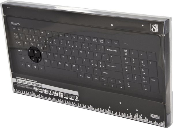 DELTACO ohut langaton n&auml;pp&auml;imist&ouml;, Bluetooth 10m, musta