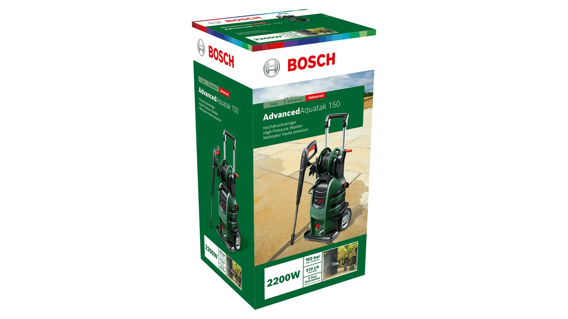 Bosch AdvancedAquatak 150 High Pressure Washer, 150 bar, 510 l/h, 8 m, Black, Green
