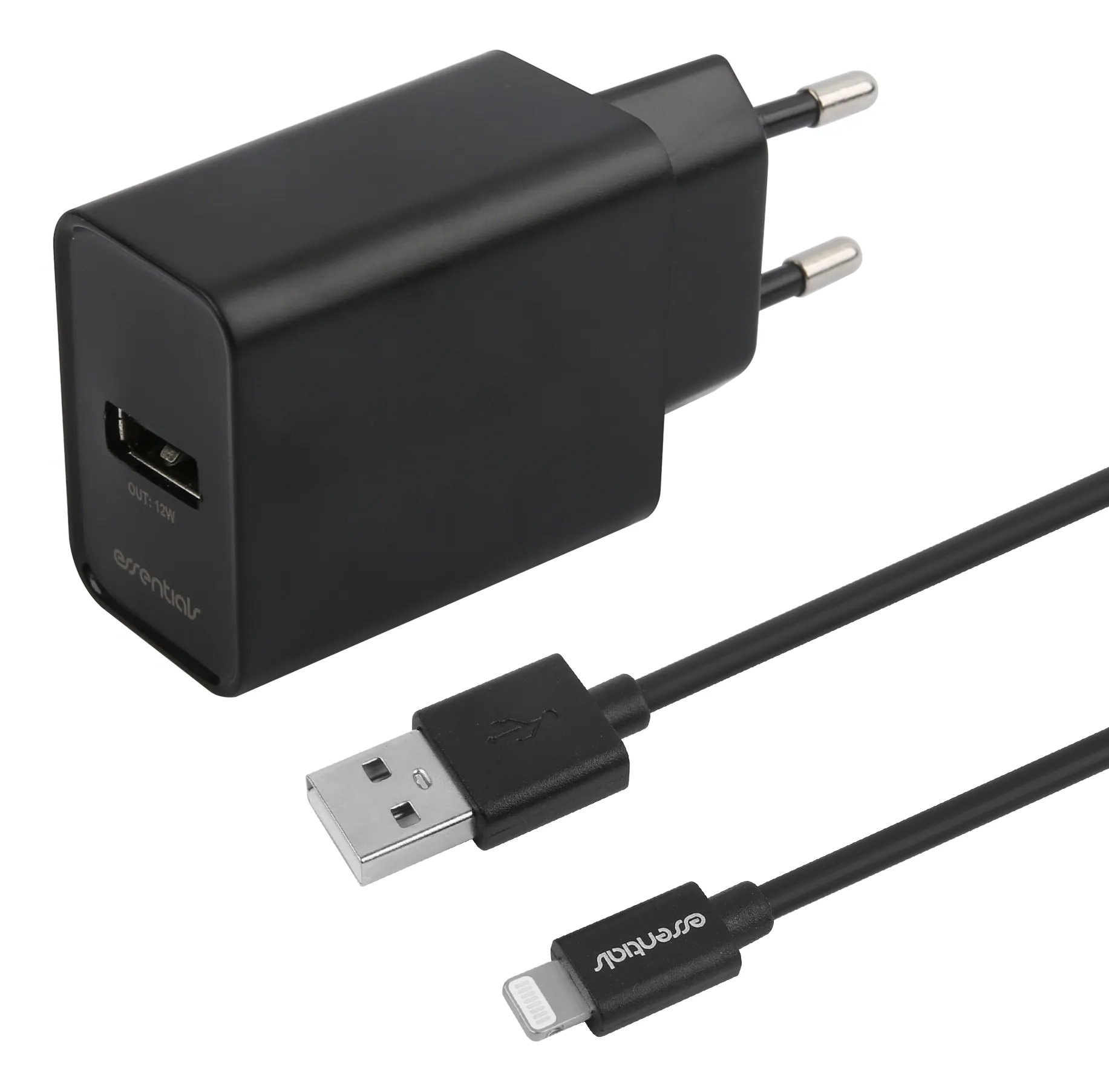 Wall Charger 12W, USB-A Light. MFi, Cable 1m,Black