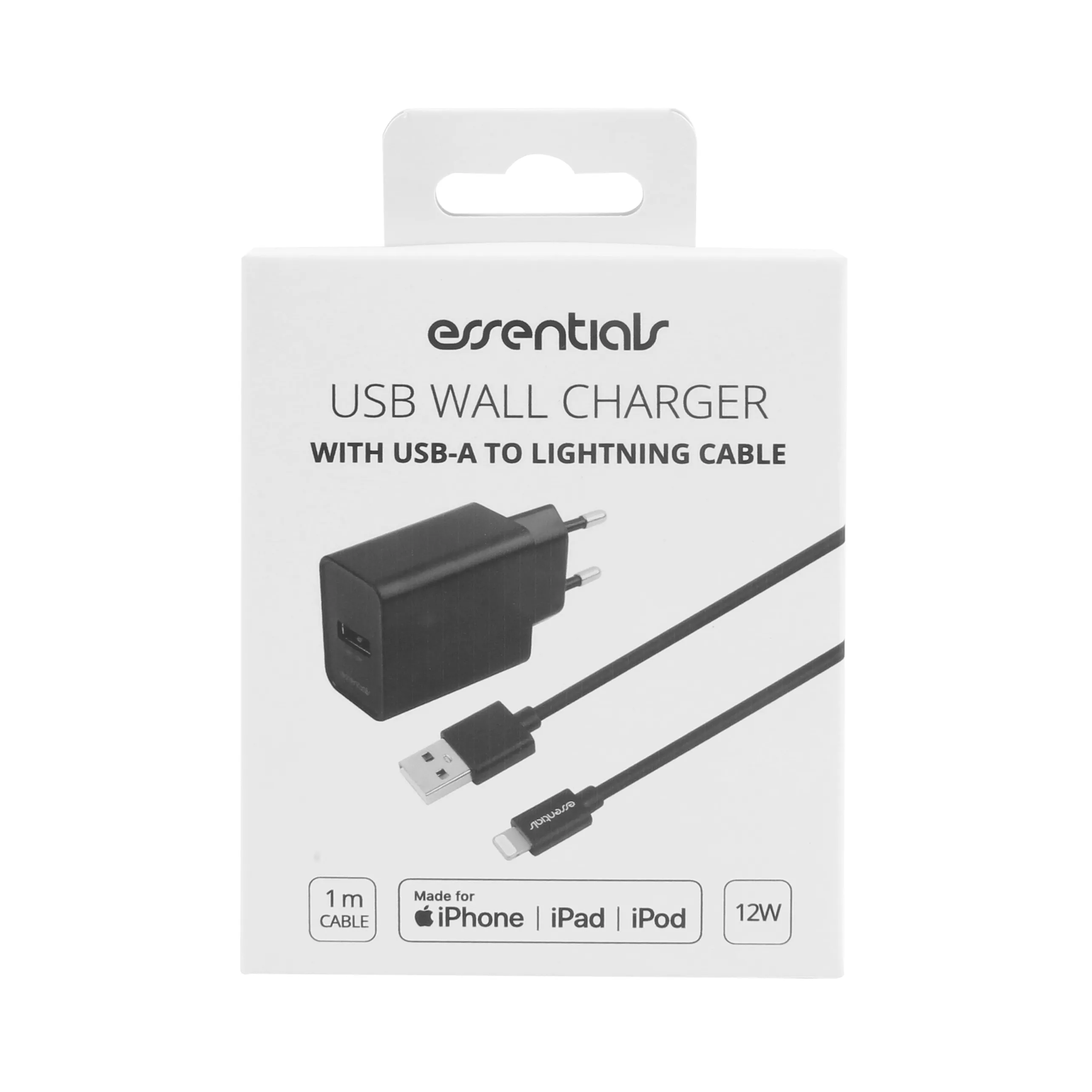 Wall Charger 12W, USB-A Light. MFi, Cable 1m,Black