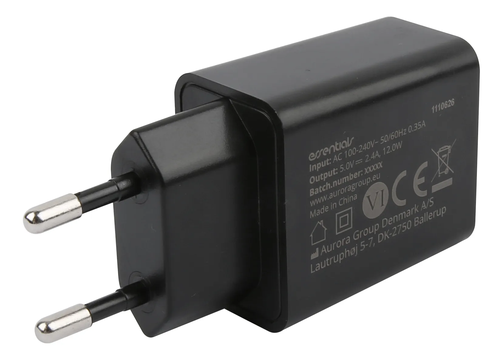 Wall Charger 12W, USB-A Light. MFi, Cable 1m,Black