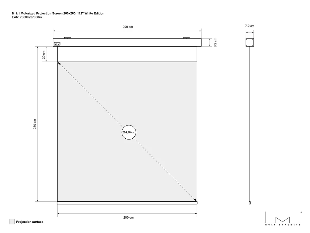 Multibrackets M Motorized Projection Screen Deluxe - Heijastusn&auml;ytt&ouml; - moottoroitu - 112 tuuma (283 cm) - 1:1 - Glass Beaded - valkoinen
