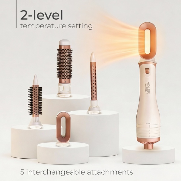 ADLER AD 2027 5-in-1 Hot Air Brush, White/Rose Gold