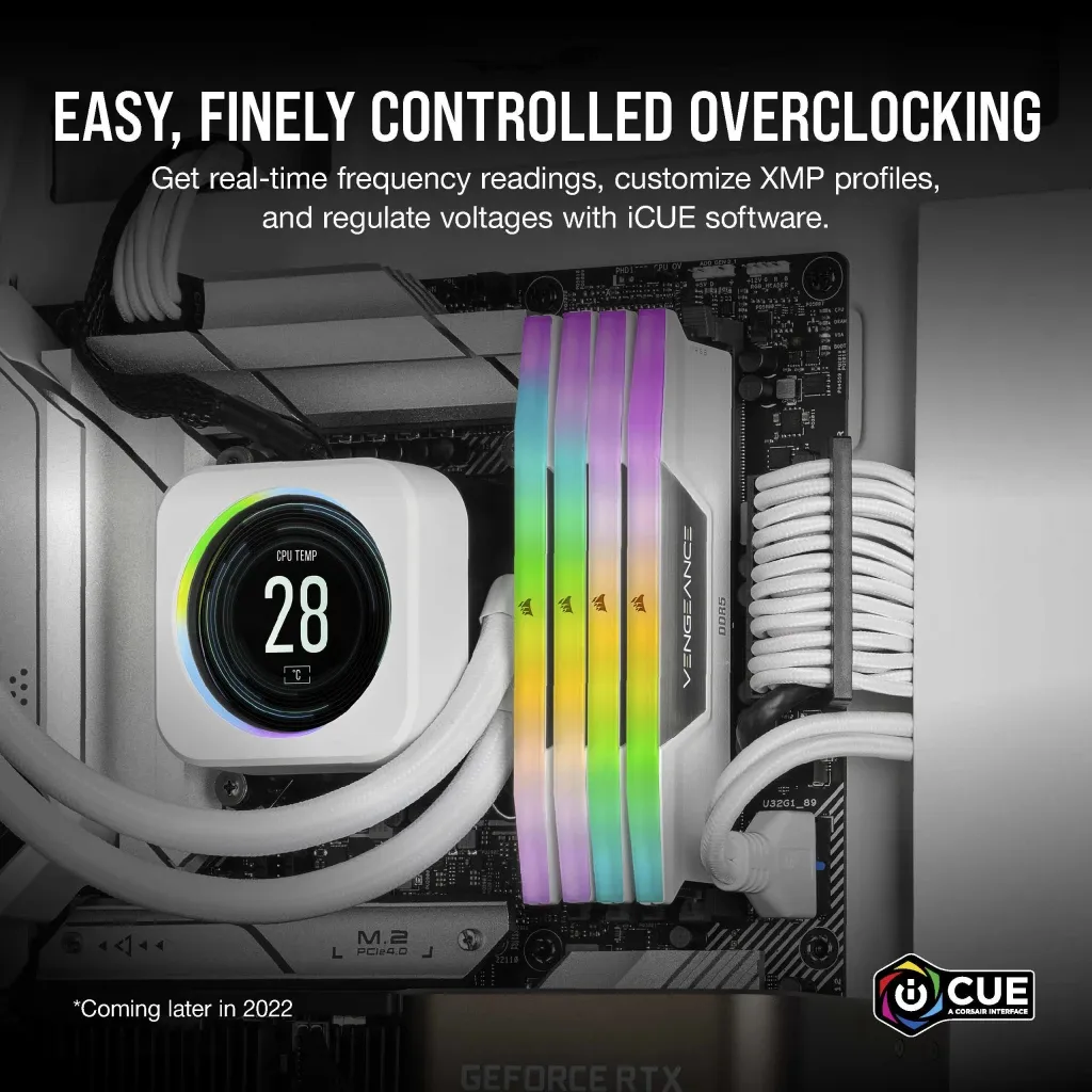 Corsair VENGEANCE RGB 64 Gt (2 x 32 Gt) DDR5 6400 MHz, CL32 -muisti, valkoinen (XMP)