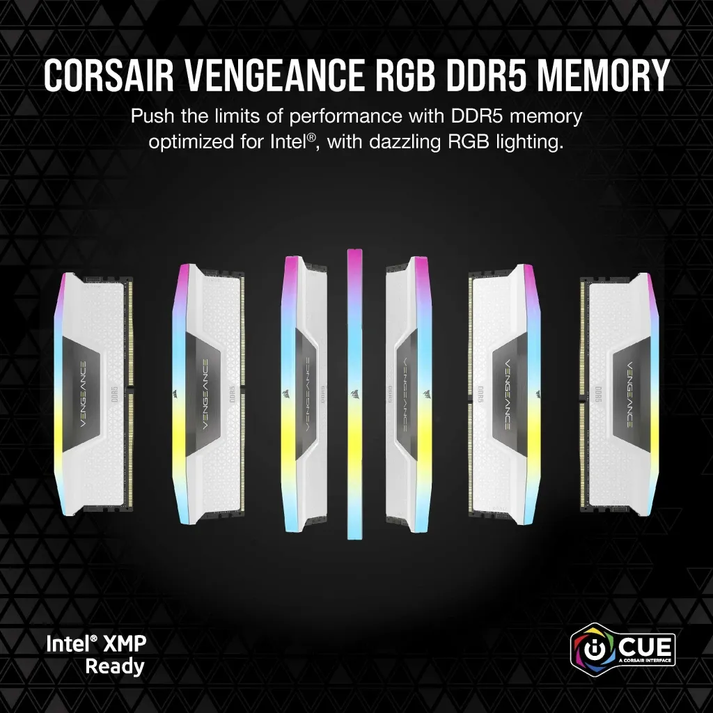 Corsair VENGEANCE RGB 64 Gt (2 x 32 Gt) DDR5 6400 MHz, CL32 -muisti, valkoinen (XMP)
