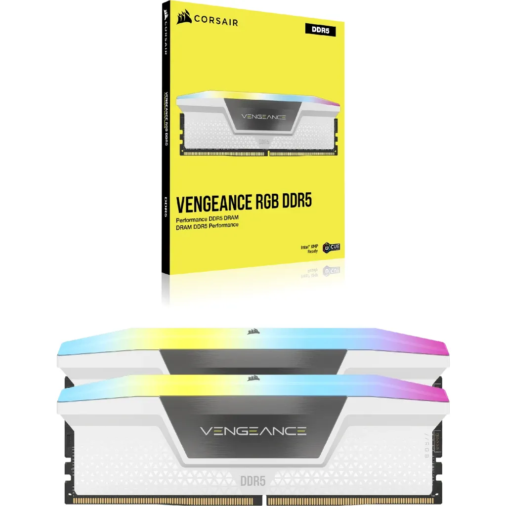 Corsair VENGEANCE RGB 64 Gt (2 x 32 Gt) DDR5 6400 MHz, CL32 -muisti, valkoinen (XMP)