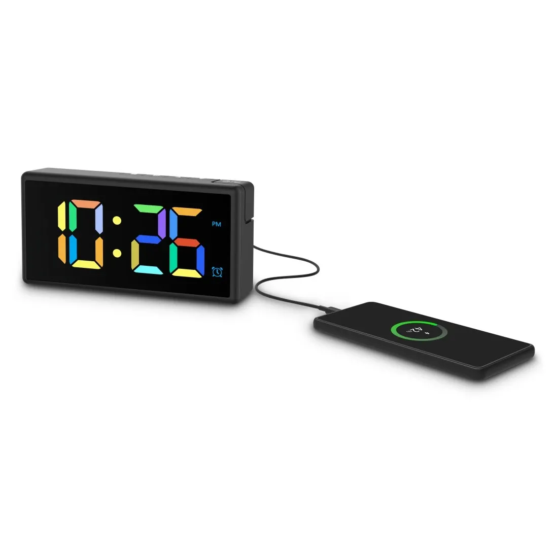 HAMA Digital Alarm Clock Ibiza Multi Colour Display Black
