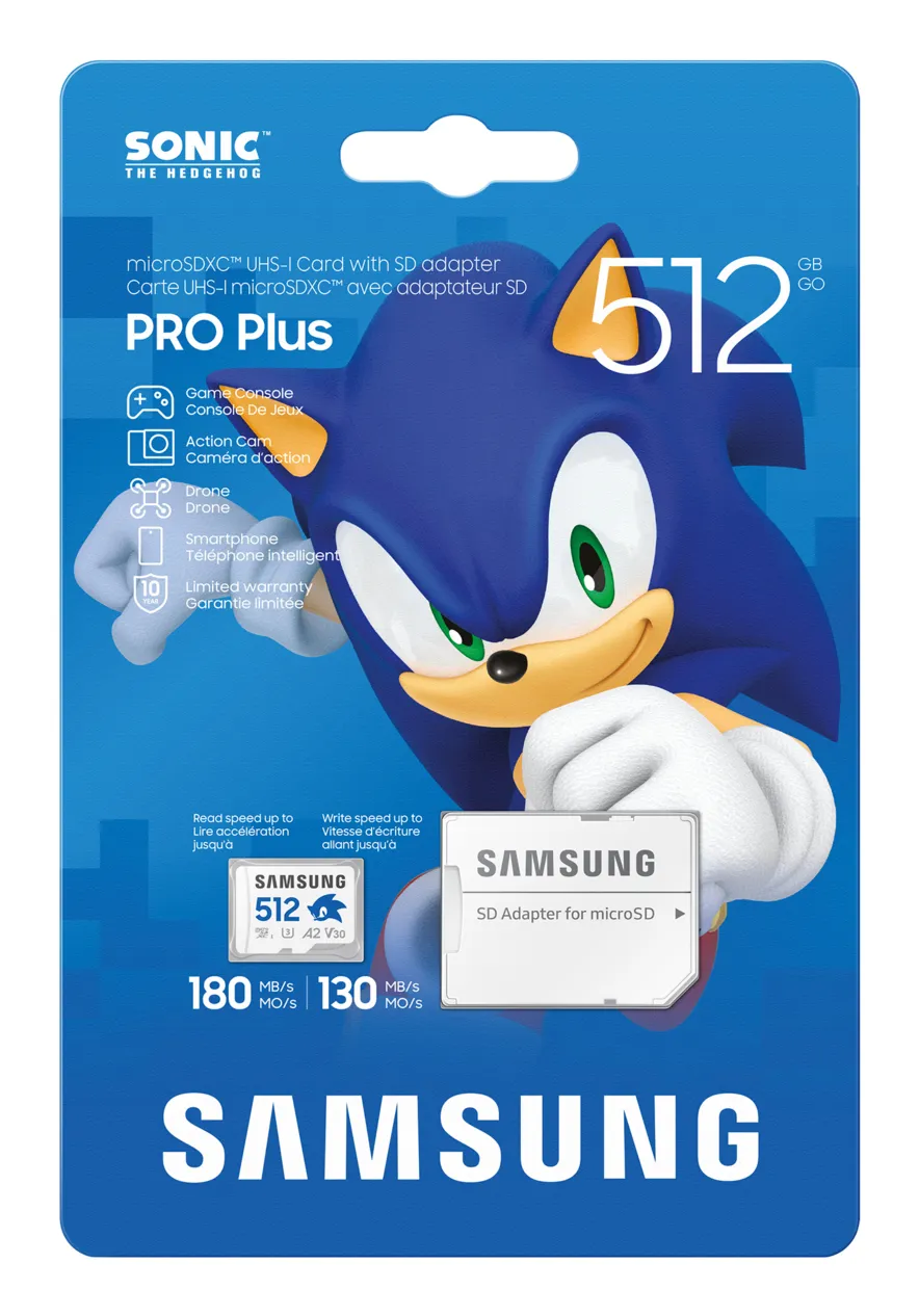 Samsung PRO Plus 512GB MicroSDXC UHS-I U3 V30 A2 card with SD adapter, Blue, White