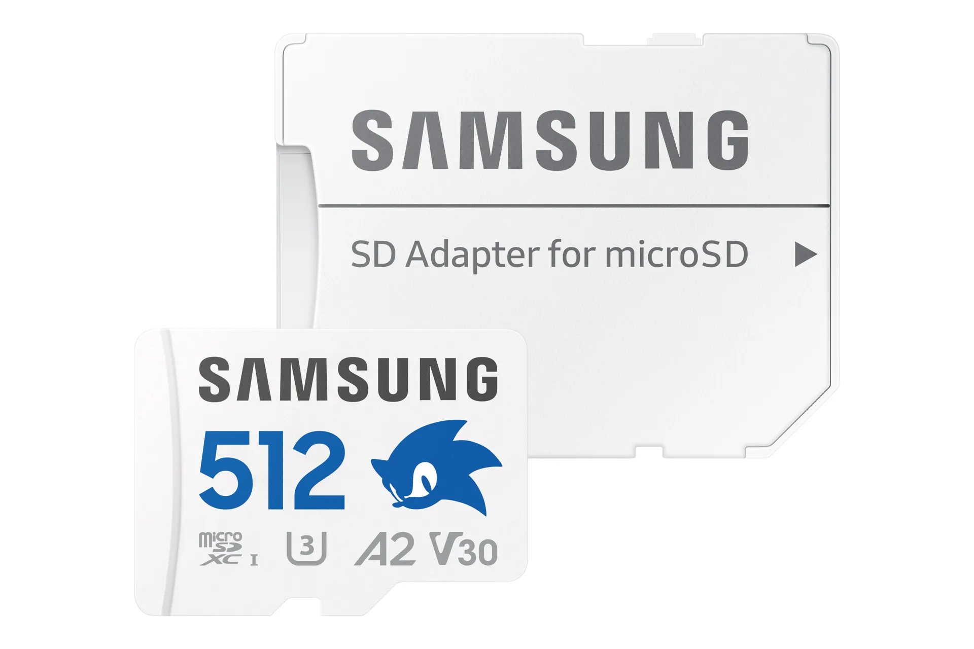 Samsung PRO Plus 512 GB MicroSDXC UHS-I U3 V30 A2 kort + SD-adapter, bl&aring;, vit