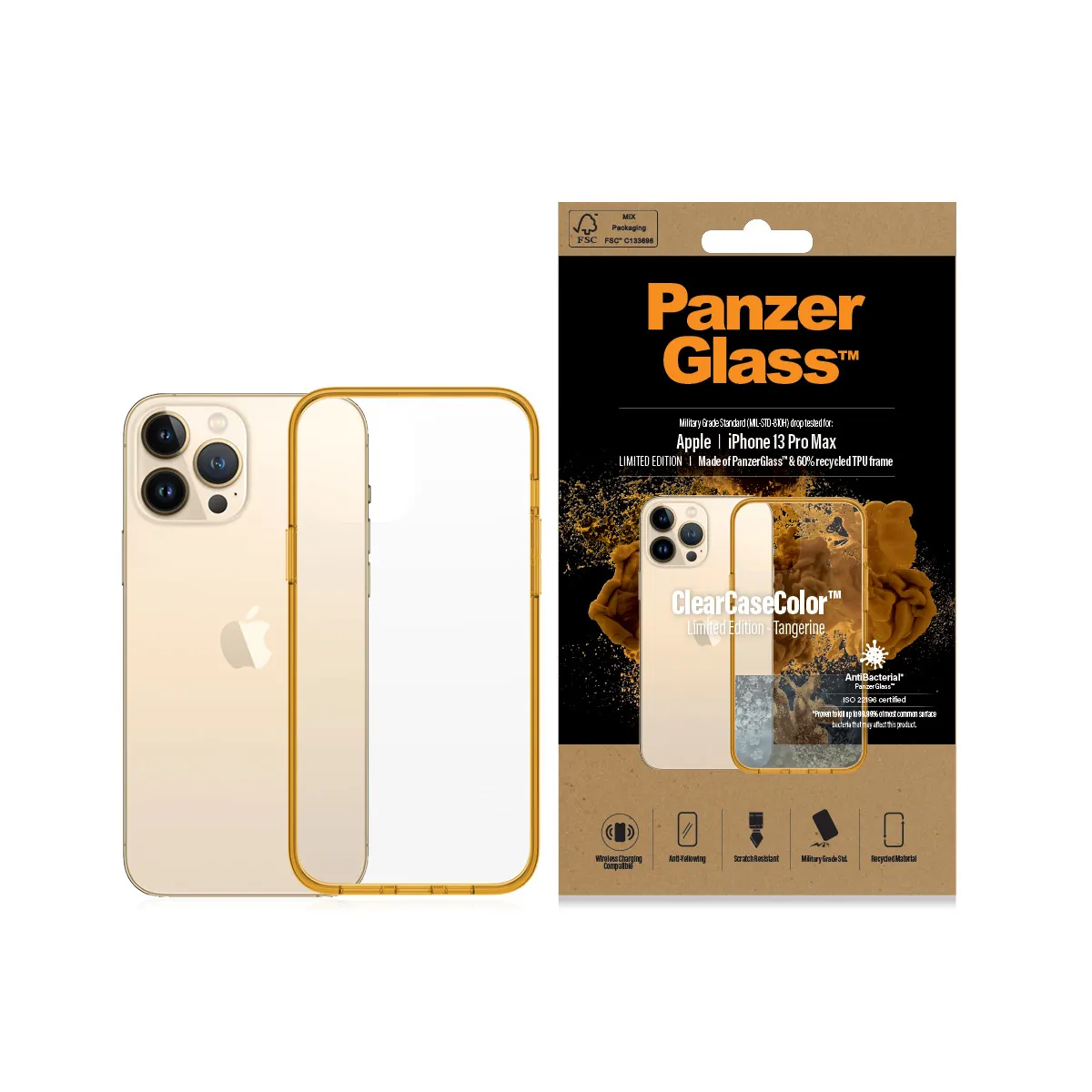 PanzerGlass ClearCase, iPhone 13 Pro Max -suojakuori, Oranssi