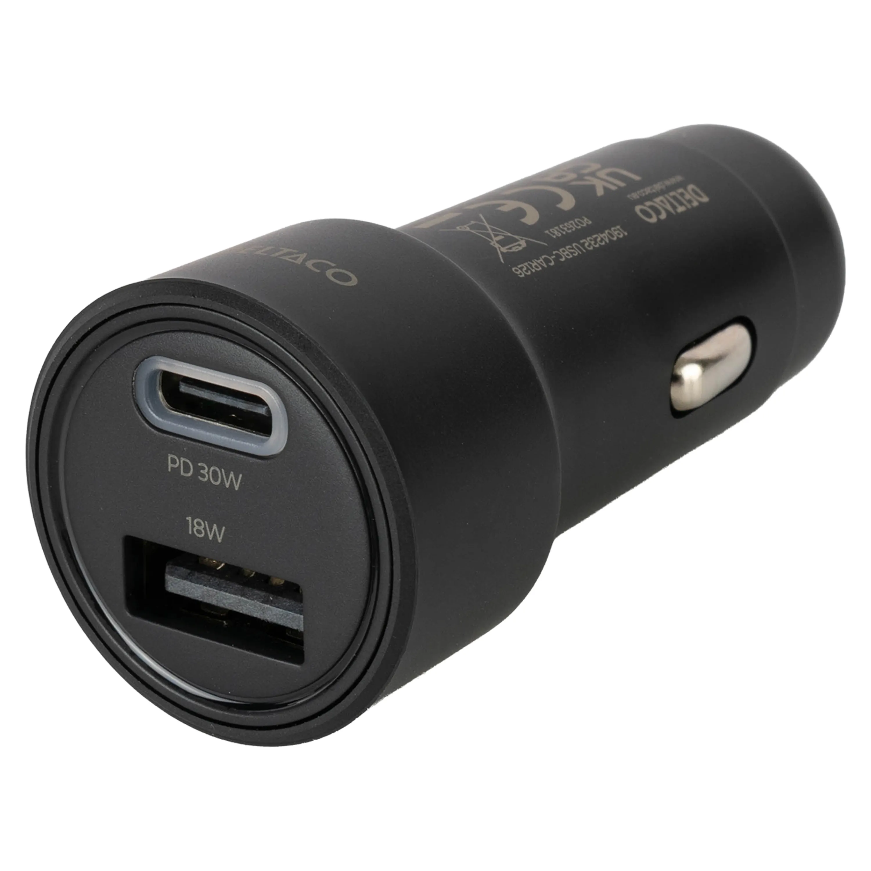 DELTACO USB-C car charger, 1x USB-A, 2x USB-C, PD 100 W, black