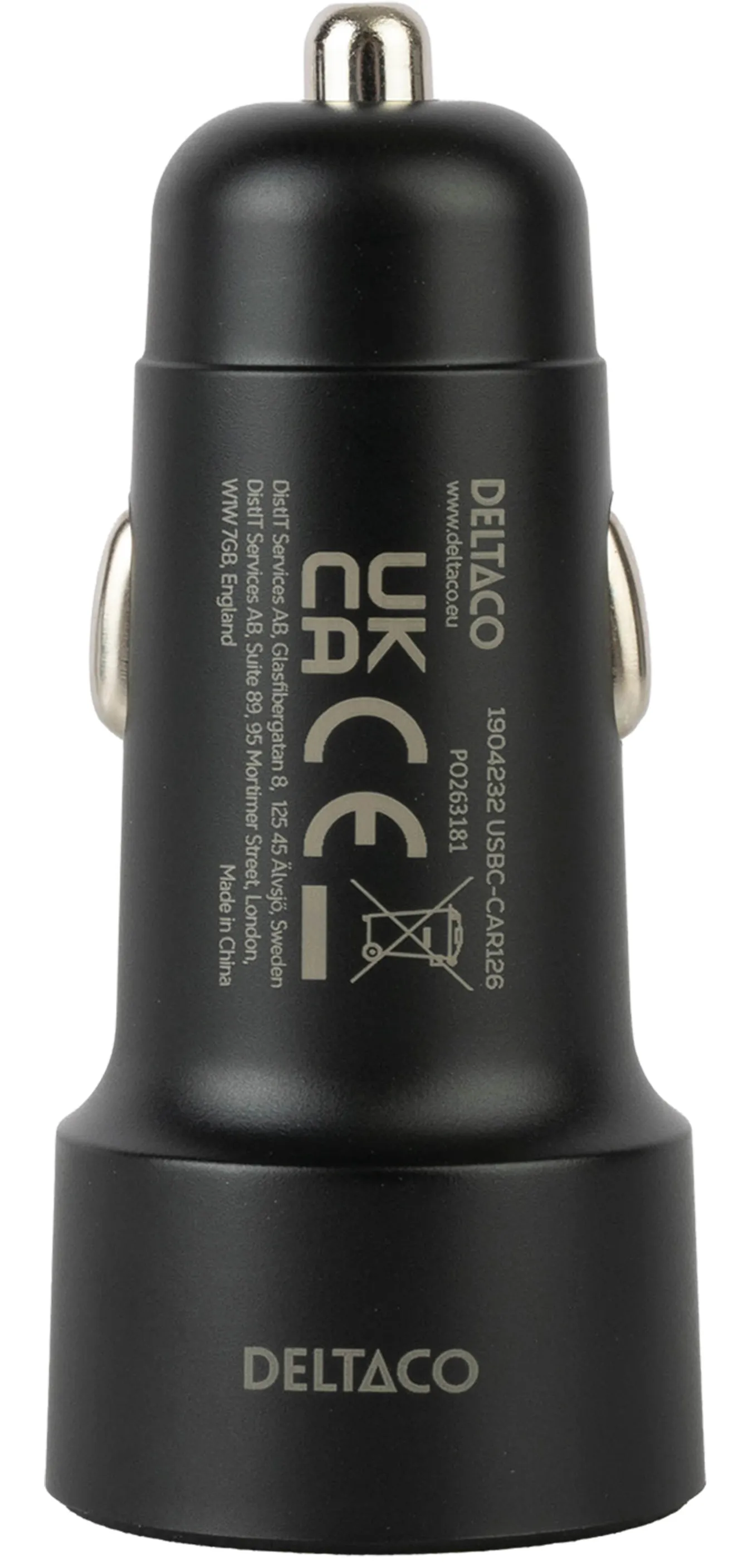 DELTACO USB-C car charger, 1x USB-A, 2x USB-C, PD 100 W, black