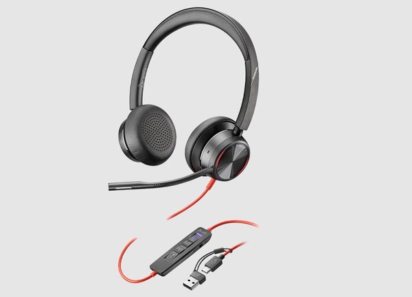 HP Poly Blackwire 8225 headset + USB-C/USB-A-adapter, svart