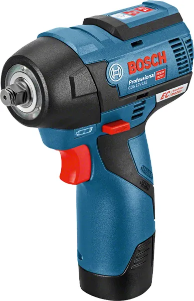 Bosch GDS 12V-115 Hiiliharjaton akkutoiminen mutterinv&auml;&auml;nnin 12 Volttia 3/8 Tuumaa, 2 x 3,0 Ampeeritunnin akkua, laturi, L-BOXX (Musta, Sininen, Punainen)