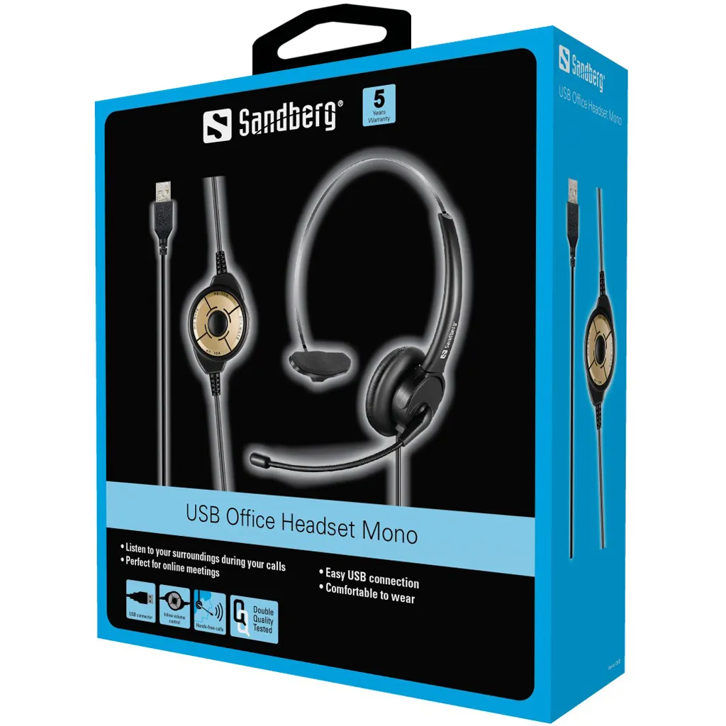 Sandberg USB Office Headset Mono -kuulokkeet, Musta